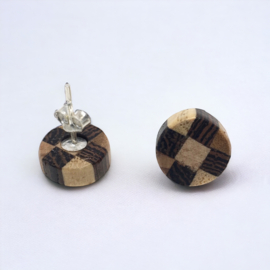HOUTEN OORKNOPJES ROND MET STERLING ZILVER