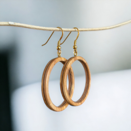 HOUTEN OORBELLEN ROND GROOT GOUD