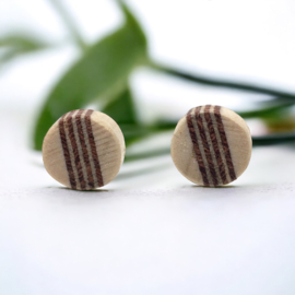 HOUTEN OORKNOPJES ROND MET STERLING ZILVER