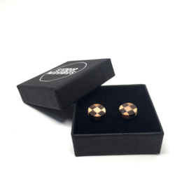HOUTEN OORKNOPJES ROND MET STERLING ZILVER