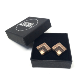 HOUTEN OORKNOPJES VIERKANT MET STERLING ZILVER