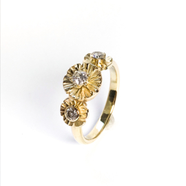 Gouden bloemen ring met diamanten en asruimte