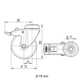 zilver zwenkwiel met rem excl expander