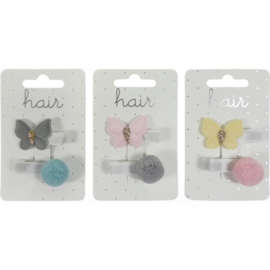 Haarspeltje Vlinder Pompom 3,5 cm