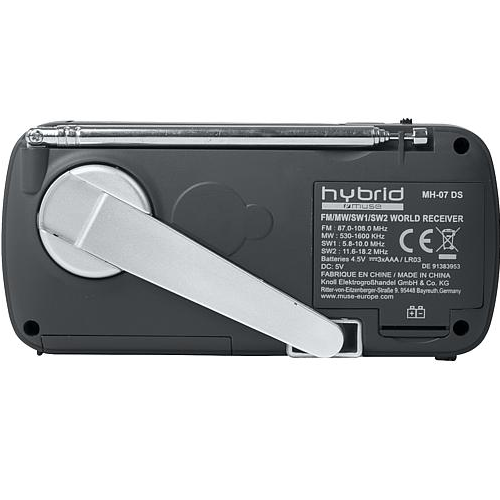 GBO multifunctionele vakantie of NOOD radio met FM / MG / SW1 / SW2 op batterij, accu, solar en dynamo