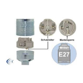 GBO fitting  E27 chroom kleurig met buitendraad M10 x 1