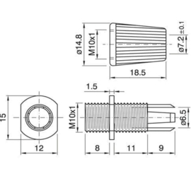 GBO Klemnippel M10 2-Delig draaiknop en binnenwerk kleur zwart trekontlasting M10x1