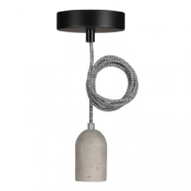 Bailey hanglamp Bern fitting  beton E27 incl. zwart/wit textielsnoer + plafondkap zwart