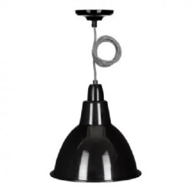 Bailey hanglamp Dome zwart emaillen kap E27 incl. zwart/wit textielsnoer + plafondkap wit