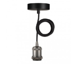 Bailey hanglamp Oslo fitting zwart E27 incl. zwart textielsnoer + plafondkap zwart