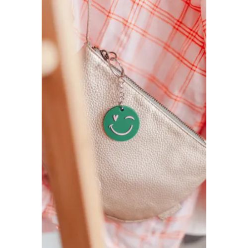 Sleutelhanger smiley, groen + roze