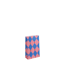 Blokbodemzakken ruit, flamingo | blauw, set van 5