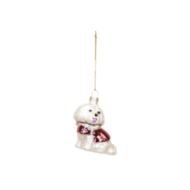 Kersthanger Hond Shih Tzu - Glas - Wit - 7x4,5x7,5cm