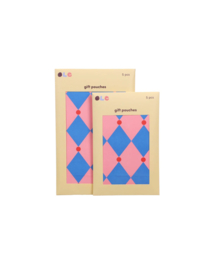 Blokbodemzakken ruit, flamingo | blauw, set van 5