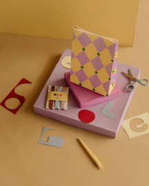 Blokbodemzakken ruit, honing | lila, set van 5