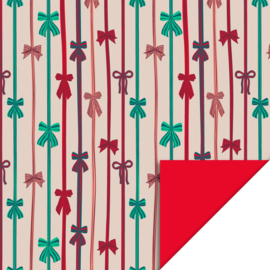 Cadeaupapier dubbelzijdig - Kerst - Strikjes parade - beige/ groen/rood - 3 meter per rol
