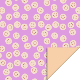 Cadeaupapier Smiley dubbelzijdig - Lila/Peach - 3 meter per rol
