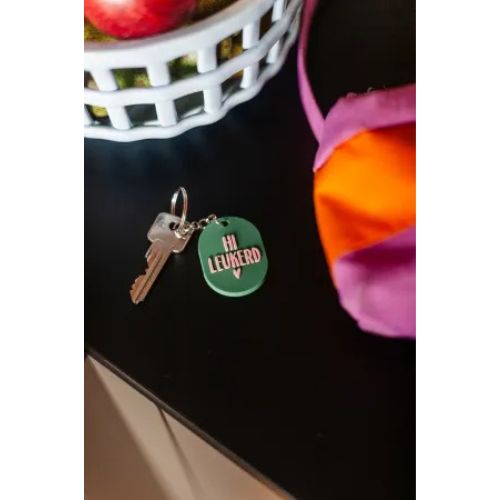 Sleutelhanger hi leukerd, groen + roze