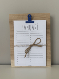 Houten verjaardagskalender eikenhout om neer te zetten met kleur clip naar keuze – handgemaakt, inclusief kaarten, 15x20x2 cm