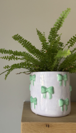 Plantenpot met strikjes, lila + mint