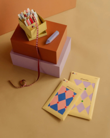 Blokbodemzakken ruit, flamingo | blauw, set van 5