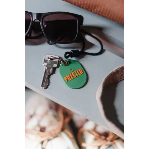 Sleutelhanger meester, groen + oranje
