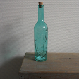 Glazen fles met cactus || blauw || met kurkdop