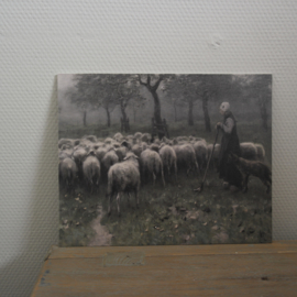 Deco bord A4 Herderin met schapen