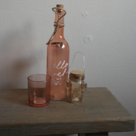 Glazen fles || Hello lovely || Oranje- roze || Met verlichting