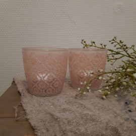 Waxineglas roze bloemmotief