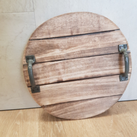 Dienblad hout rond || met handgrepen || circa 30 cm