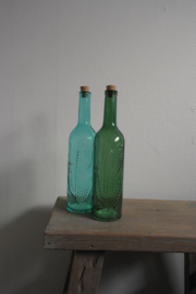 Glazen fles met cactus  || donkergroen || kurkdop