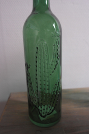 Glazen fles met cactus  || donkergroen || kurkdop