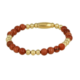 MY BENDEL | Gouden armband combinatie van Gold Sand Stone edelstenen met Edelstalen balletjes