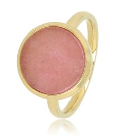 MY BENDEL | Gouden ronde ring roze Rhodeniet edelsteen