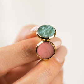 MY BENDEL | Gouden ronde ring roze Rhodeniet edelsteen
