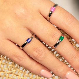 MY BENDEL | Zilveren ring met felroze Rose Stripe Agaat edelsteen