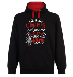 Kerst hoodie zwart/rood "christmas time and wine"