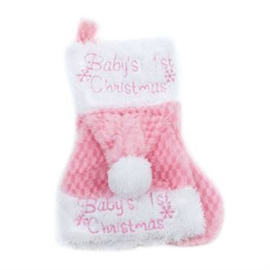 Baby 1e kerstmuts en sokje (set) in roze of blauw