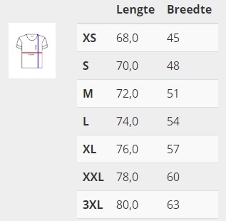 Maatlabel oranje shirt 