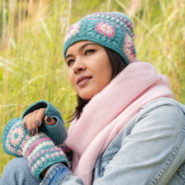 Sjaal Met Verhaal Muts Granny Square Turquoise Roze