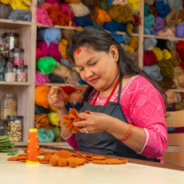 Sjaal Met Verhaal Dahlia XL Vilt Cognac