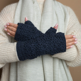 Sjaal Met Verhaal Handwarmers Granny Square Donkerblauw