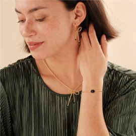 A Beautiful Story Oorbellen Bow Zwarte Onyx Goud