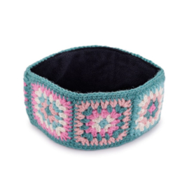 Sjaal Met Verhaal Haarband Granny Square Turquoise Roze
