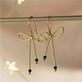 A Beautiful Story Oorbellen Bow Zwarte Onyx Goud