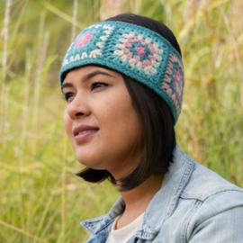 Sjaal Met Verhaal Haarband Granny Square Turquoise Roze