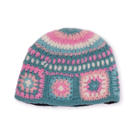 Sjaal Met Verhaal Muts Granny Square Turquoise Roze
