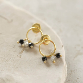 A Beautiful Story Oorbellen Genuine Labradoriet Zwarte Onyx