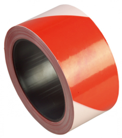 BARRICADE TAPE FLUO ROOD OF GEEL 50MM